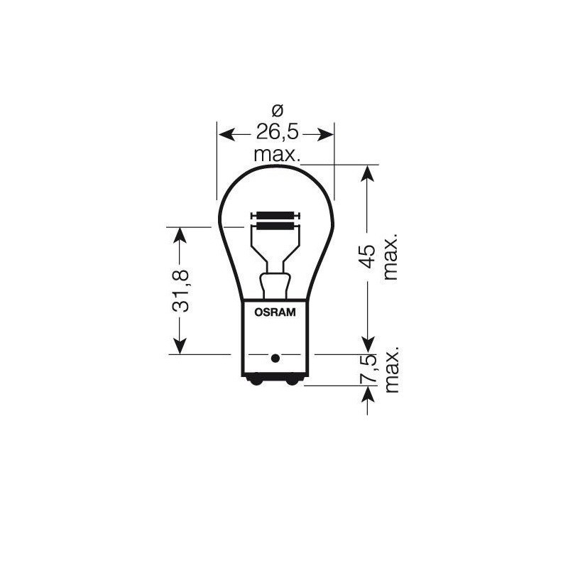 AMPOULE 12V-21/5W / STOP OU CLIGNOTANTS 2 FILS CULOT BAY15D