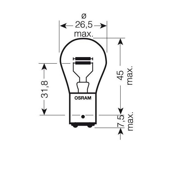 AMPOULE 12V-21/5W / STOP OU CLIGNOTANTS 2 FILS CULOT BAY15D
