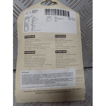 PLAQUETTES DE FREIN DP BRAKES SDP 315 NEUVES